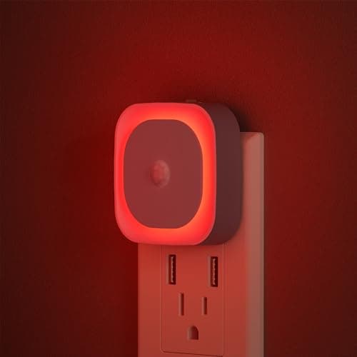 YUNLEX 2 Pack Plug in Red Sleep Night Light with Motion Sensor & Dusk to Dawn Sensor, Soft Glow, Dimmable, LED Lights for Bedroom, Sleep, Baby Nursery, Kids, Toddler, Bathroom, Hallway, Home Decor