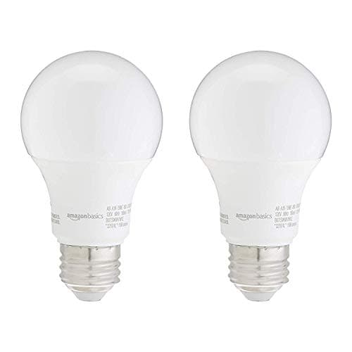 Amazon Basics A19 LED Light Bulbs, 75W Equivalent, Energy Efficient 12W, Daylight White 5000K, Non-Dimmable, 10,000 Hour Lifetime, 2-Pack