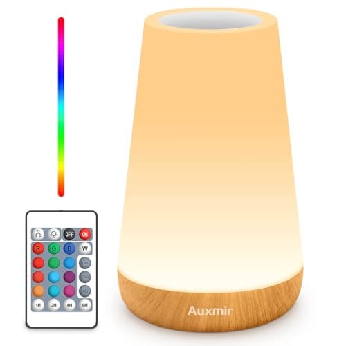 Auxmir LED Night Light Bedside Lamp Touch and Remote Control Dimmable Tabletop 13 RGB Colors Changing 5 Brightness Adjustable Rechargeable Portable Lamp for Baby Kids Nursery Bedroom Bathroom Camping