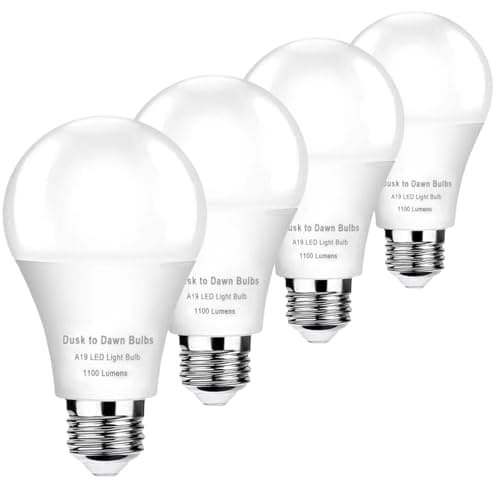 4-Pack Dusk to Dawn Light Bulbs Outdoor 75 Watt Equivalent, Automatic On/Off Sensor LED Bulb, 10W Daylight 5000K,1100 Lumen, A19 E26 Bulbs Photocell for Wall lamp Porch Garage Yard Light(Non-dimmable)