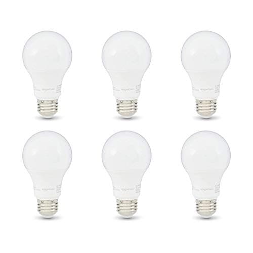 Amazon Basics A19 LED Light Bulbs, 60 Watt Equivalent, Energy Efficient 9W, E26 Standard Base, Soft White 2700K, Dimmable, 10,000 Hour Lifetime , 6-Pack