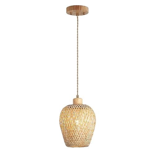 Hchunqjor Bamboo Pendant Light Fixture One-Light Adjustable Boho Basket Handmade Woven Mini Pendant Lighting for Kitchen Island Sink Farmhouse Home