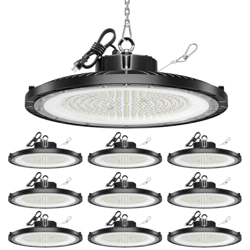 ONLYLUX UFO LED High Bay Light, 10 Pack, 150W, 5000K, 22500LM, High Bay LED Shop Lights with 5' Cable(Eqv.600w Mh/Hps/Hid) for Garage Factory Workshop Warehouse Barn