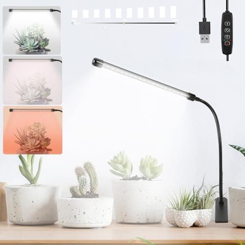 Sunny Power Clip On Grow Lights for Indoor Plants Full Spectrum, 6000K LED Plant Light for Indoor Growing With Adjustable Auto On/Off Timer, Dimmable, 3 Lighting Modes White Red Leds for Seed Starting