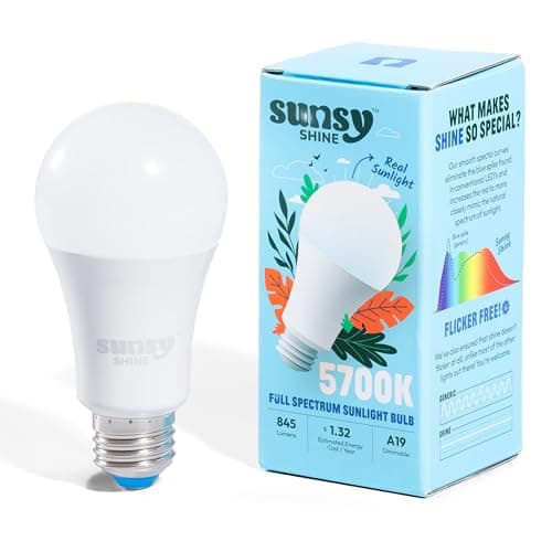 sunsy Shine - The Full-Spectrum Truly Flicker-Free Sunlight Bulb for Humans - Boosts Energy, Mood, and Circadian Rhythm for Better Health - Near Perfect CRI - US-Based Company