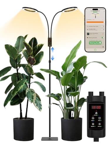 GLOWRIUM Smart Grow Lights for Indoor Plants, 48W Full Spectrum Plant Lights with Bluetooth App, Adjustable Height 47-70.9", Auto Timer, Indoor Plant Lamp for Large Tall Plants（Black 48W）
