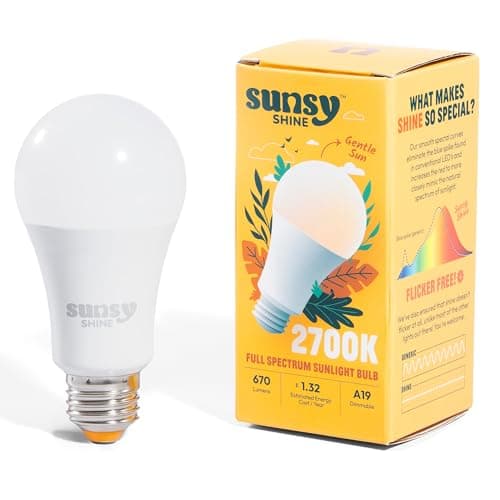 sunsy Shine - The Full-Spectrum Truly Flicker-Free Sunlight Bulb for Humans - Boosts Energy, Mood, and Circadian Rhythm for Better Health - Near Perfect CRI - US-Based Company