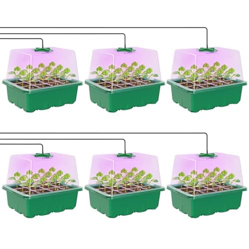 MIXC Seed Starter Kit with Grow Light, Elevated Seedling Tray Kit with Adjustable Humidity Dome and Clear Cell Tray, 12 Full Spectrum Led Beads for Seed Starting Greenhouse, 6 Pack, Green