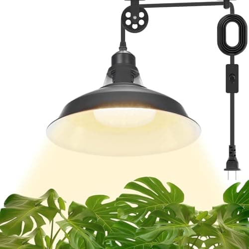 MYSWEETY Hanging Grow Light, Full Spectrum Hanging Plant Lights for Indoor, Vintage Decorative Grow Lights with 16.4FT Power Cord, Plug in Pendant Light with Adjustable Pulley for Plants, Flowers (1)