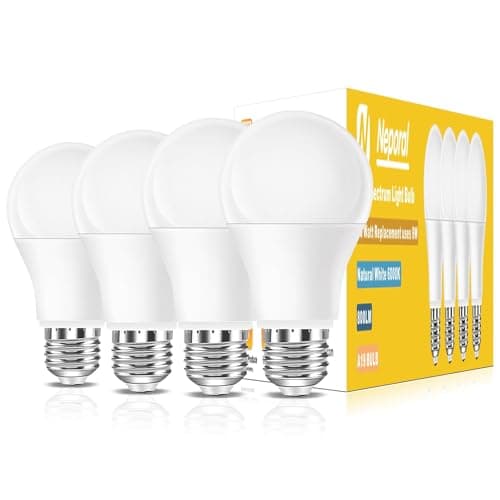 Full Spectrum Light Bulb, 6000K Natural Sunlight Bulbs, 9W 60W Equivalent LED Light Bulb, Natural Light Bulbs A19, E26/E27, 4 Pack