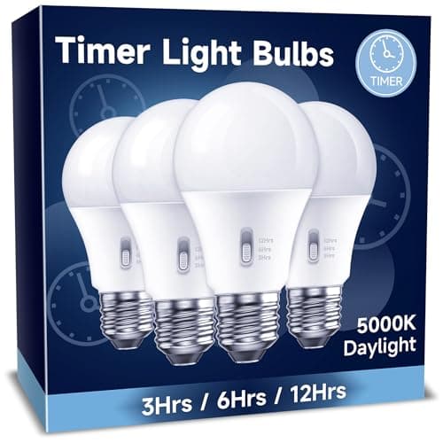 UNILAMP Timer LED Light Bulbs 4 Pack, 13W (100W Equivalent) LED Bulb, Built-in Automatic Timer, 5000K Daylight A19, Automatic On/Off Security Light Bulb