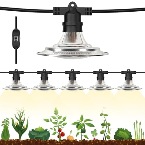 Espird Outdoor LED Grow Lights for Greenhouse 6-Light Waterproof String Grow Light, Full Spectrum LED Plant Grow Light Lamp, Waterproof Greenhouse Grow Lights for Seedling, Veg, Flower