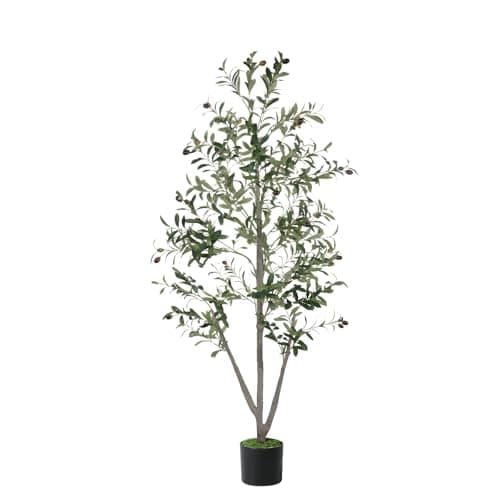 Olive Tree,5FT Faux Trees Indoor with Moss and Planter,Artificial Plants Indoor Faux Olive Tree with Realistic Trunk and Lifelike Fruits, Fake Tree for Home Office Living Room Decor