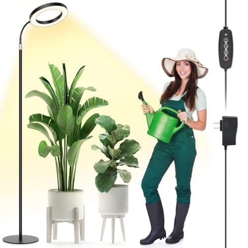 LBW Floor Grow Light with Stand for Large & Tall Indoor Plants, Full Spectrum Floor Plant Light, Auto On/Off Timer 6/8/12/16H, 5-Level Dimmable, Adjustable Height up to 68''