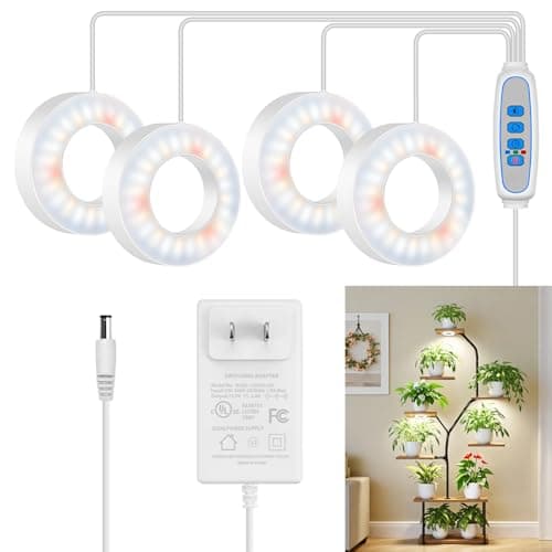 Kullsinss Ceiling Grow Lights for Indoor Plants, 192 LEDs 24W Full Spectrum Plant Lights for Indoor Growing, 3.5" Under Cabinet Plant Grow Light with 6/12/16H Timer, 5 Brightness Levels (4-Head)