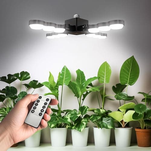 SANSI Folding Wings Grow Light for Indoor Plants, Full Spectrum Plant Light with Remote, Dimmable, Auto On Off 4 8 12 Hrs Timer, 80W (800 Watt Equiv) High PPFD with Optical Lens, E26 Base