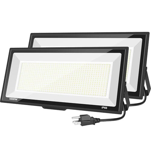 Sunkkes 1000W Flood Lights Outdoor,95000lm Bright LED Work Light with Plug,6500K Daylight White LED Flood Lighting,IP66 Waterproof Security Yard Lights for Court, Parking Lots, Stadium, Field, 2 Pack