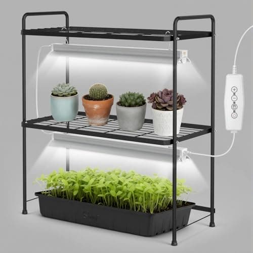SOLIGT Tabletop 2-Tier Plant Stand Shelf with Grow Lights, 36W Full Spectrum 5000K, Timer & Dimmable Lights, Indoor Herb Garden Seed Starting Plant Rack Organizer for Desk & Kitchen Counter