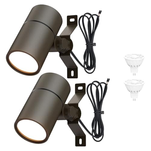 Noobibaba Landscape Down Lighting Low Voltage Spot Lights Outdoor LED Wall Mounted Low Voltage Tree Lights Cast Aluminum Free 5W MR16 LED Bulb Stainless Steel Mounting Bracket 2-Count