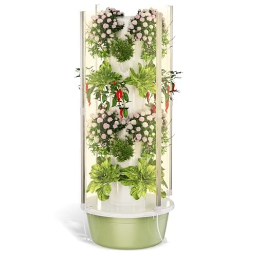 BAOSHISHAN Hydroponics Growing Tower, 7-Layer 28pod Hydroponic Tower with Foldable LED Light, Space-Saving Indoor Vertical Hydroponics Growing System for Vegetable Herb Fruit
