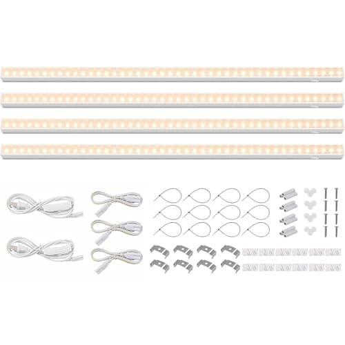 Barrina Grow Lights for Indoor Plants Full Spectrum, 2ft 40W (4 x 10W), T5 Plant Lights for Indoor Plants, Greenhouse, Plug and Play, Yellow, 4-Pack