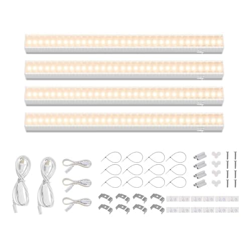 Barrina Grow Lights for Indoor Plants, Full Spectrum Sunlight, 1FT White Cover Plant Growing Lamp, LED Grow Light Bulbs, T5 Grow Light Strip, Plug and Play, Yellow, 4-Pack