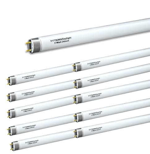 Cemlorot 12pack 24 inch F17T8/865/DX Fluorescent Light Bulb, 17Watts Full Spectrum 6500K Daylight, 2FT T8 Linear Tube 1250lumen High Efficient