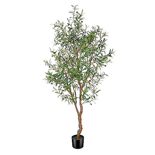 FEELEAD 7ft Faux Olive Tree - Fake Potted Olive Silk Tree with Planter Natural Olive Branches and Realistic Leaves Artificial Tree for Home House Office Decor Indoor