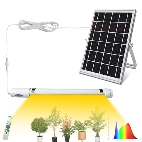 BestDrop Bright Solar Powered Grow Light with Batteries Full Spectrum Growing LED Lamp for Outdoor Indoor Greenhouse All Stage Plants Waterproof Hanging Sunlike Growth Lights, Auto On Off, (Upgraded)