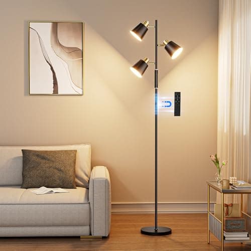 Jeagop LED Tree Floor Lamp, 2500LM Super Bright Standing Lamp with Remote & Touch Control, 4 Color Temperatures, 3 Rotatable Lights, Modern Dimmable Floor Lamps for Living Room Bedroom Office