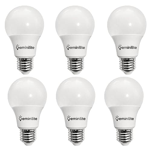 Geminilite A19 LED Light Bulbs 60 Watt Equivalent, E26 Base 6500K Daylight White Standard Light Bulbs, 10W 1000 Lumen, Energy Efficient Non-Dimmable, Pack of 6