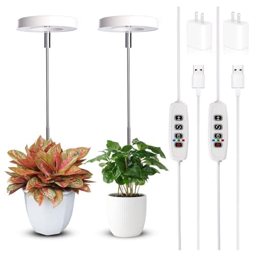 Grow Lights for Indoor Plants Small Potted - Full Spectrum, Auto 3/9/12H Timer, 10-Level Dimming & Adjustable Height - Compact Grow Light for Succulents, Herbs, Foliage in Home/Office (White,2PACKS)
