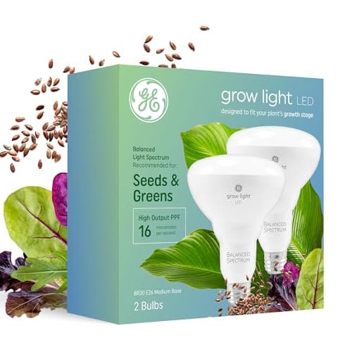 GE Grow Lights for Indoor Plants, BR30 Indoor Floodlight, LED Light Bulbs for Seeds and Greens with Balanced Spectrum, 25,000 Hours Lifespan, 16 PPF, 2 Pack (Packaging May Vary)