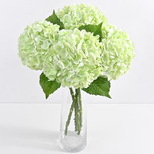 3 Pcs Real Touch Hydrangea Artificial Flowers, 21" Light Green Full Faux Hydrangea Flowers Latex Fake Flowers for Home Decor Party Floral Arrangements Wedding Bouquets Centerpieces Outdoor Decor