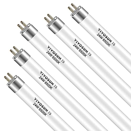 VIVOSUN T5 Grow Light Bulbs 2 Ft 22 Inches, 24W 6500K HO Fluorescent Tubes Light Bulbs, Cool White T5 Bulb for 22 Inches T5 Light Fixtures, T5 Grow Lights for Indoor Plants, 2 Ft 24W Pack of 5