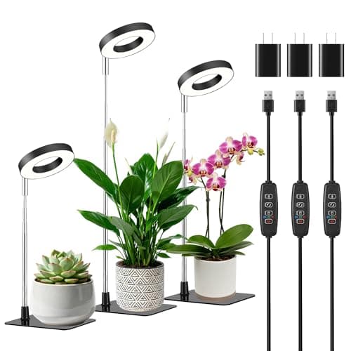 GLOWRIUM Smart Grow Lights for Indoor Plants,10W Full Spectrum LED Plant Light with 3/9/12 Timer,10 Dimmable Levels,Height Adjustable Grow Light with Base (Black)