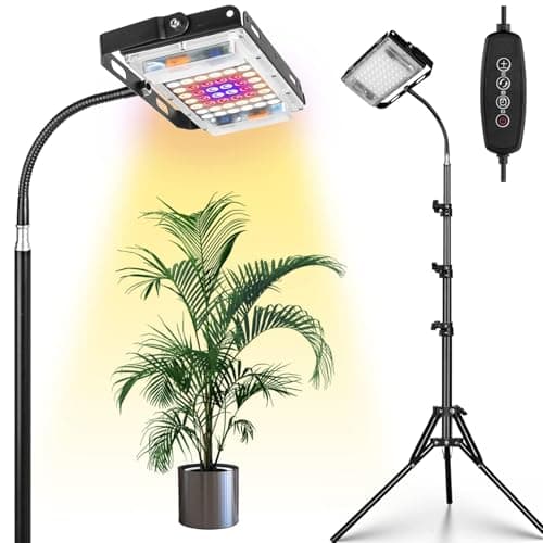 LBW Grow Light with Stand, Full Spectrum LED Plant Light, Floor Grow Lamp with 63" Adjustable Tripod, 4H/8H/12H Timer, 6 Dimmable Brightness, Ideal for Tall Plants