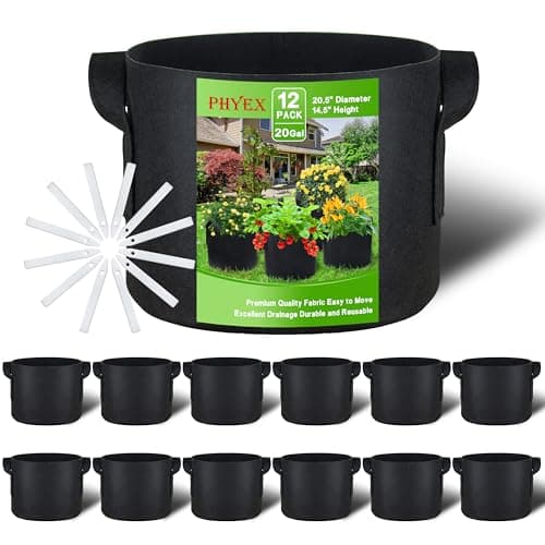 PHYEX 12-Pack 20 Gallon Grow Bags, Heavy Duty Fabric Pots with Handles, Reusable Plant Bags for Vegetable, Herbs & Flowers, BPA-Free, Breathable, Durable