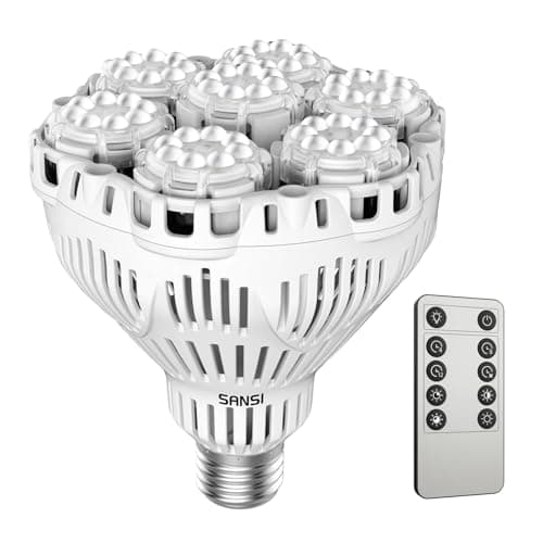 SANSI Dimmable Grow Light Bulb Full Spectrum, High PPFD 40W (600 Watt Equiv) with Remote, Auto On Off Timing 4 8 12 Hrs, Energy Saving Plant Light Bulb with E26 Base for Indoor Plants