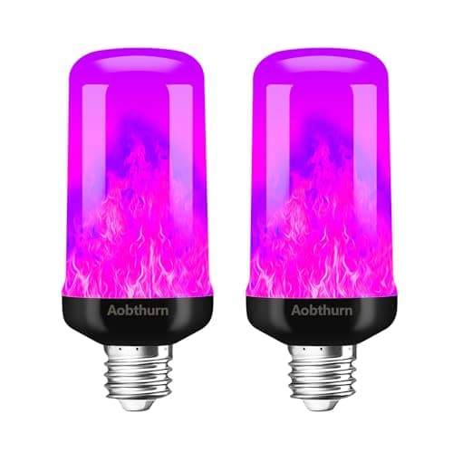 aobthurn Flame Light Bulbs, 4 Modes LED Flame Effect Light Bulb, E26 Base Flickering Light Bulb with Gravity Sensor,Flickering Light Buls Halloween Home Party (Purple-2 Pack)