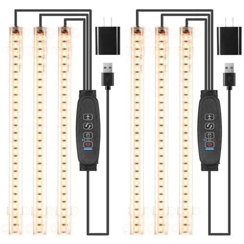 LED Grow Light Strips, Grow Lights for Indoor Plants Full Spectrum 3000K, Plant Light Bar with 3/9/12H Timer, 10 Dimmable Levels for Seedling Succulent,Best Match for Plant Shelf(3 Head×2 Pack)