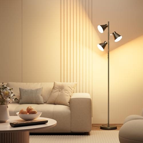 SIBRILLE 36W LED Tree Floor Lamp, Dimmable Tall Standing Lamp with Remote & Touch Control, 4 Color Temperatures Bright Floor Lamp, 3 Rotatable Light Modern Floor Lamps for Living Room Bedroom Office