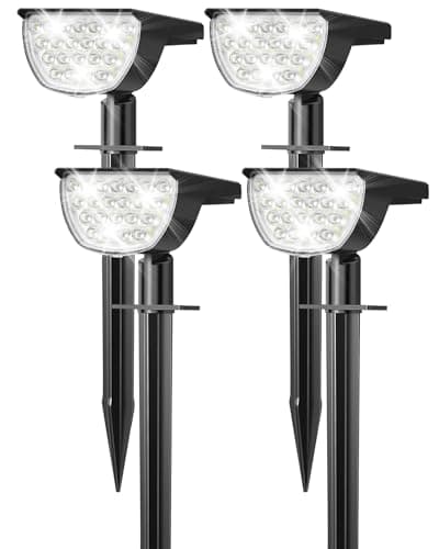 GKGG Solar Lights Outdoor Waterproof IP65, Solar Powered 76 LED 3 Lighting Modes Solar Spot Lights Outdoor for Yard Garden Landscape Pathway (Cool White, 4 Pack)