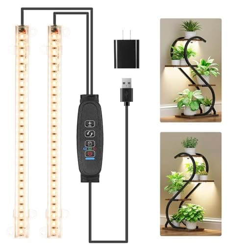 8.6'' Mini LED Grow Light Strips, Full Spectrum 3000K, 52 LED Plant Light with 3/9/12H Timer, 10 Dimmable Levels for Seedling, Succulent and Plant Shelf, 2 Head