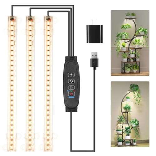 LED Grow Light Strips, Grow Lights for Indoor Plants Full Spectrum 3000K, 78 LEDs Plant Light with 3/9/12H Timer, 10 Dimmable Levels for Seedling Succulent and Plant Shelf, 3 Head 8.6 Inches