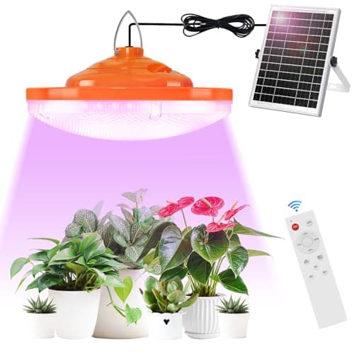 Ladate 96 LED Solar Grow Lights Battery Powered, Full Spectrum Hanging Grow Light for Indoor Outdoor Plants with Timer, Solar Plant Lamp for Greenhouse with Remote Control, 2 Charging Way, 16.6FT Cord