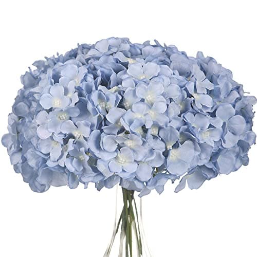 LUSHIDI 10PCS Artificial Hydrangea Flowers, Fake Hydrangea Silk Flowers Heads with Stems for Wedding Home Party Shop Baby Shower Decoration-Light Blue