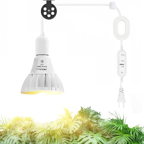 RDJ Bouns Hanging Grow Lights for Indoor Plants, 26W Full Spectrum 4H/8H/12H Timer Switch, 16.4FT Power Cord, Plug in Pendant Grow Light with Adjustable Pulley for Plants, Gifts for Gardening Lovers