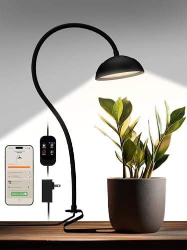GLOWRIUM Smart Grow Lights for Indoor Plants,10W Full Spectrum LED Plant Light with 3/9/12 Timer,10 Dimmable Levels,Height Adjustable Grow Light with Base (Black)