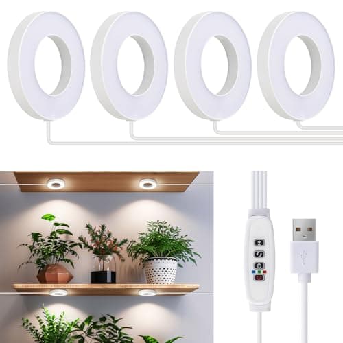 SIYOMG Ceiling Grow Lights for Indoor Plants, 192 LEDs Full Spectrum Halo LED Plant Light, with 3/9/12H Auto Timer Switch, 3 Colors,10 Dimming, Plant Lights for Small Plants, 4 Head